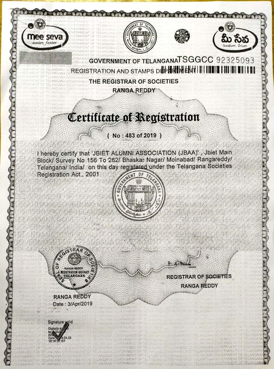 Alumni Certificate J B Institute Of Engineering Technology